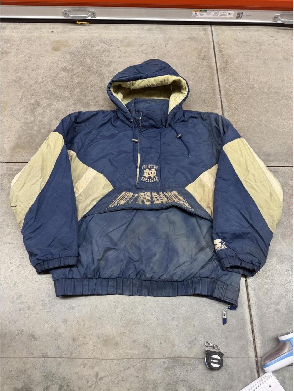 vintage university of notre dame fighting irish starter navy puffer jacket xxl
